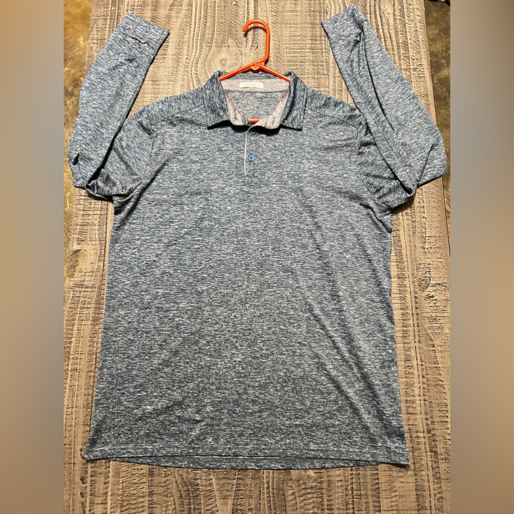 Heathered Blueish Green Long Sleeve Polo Shirt Size XL